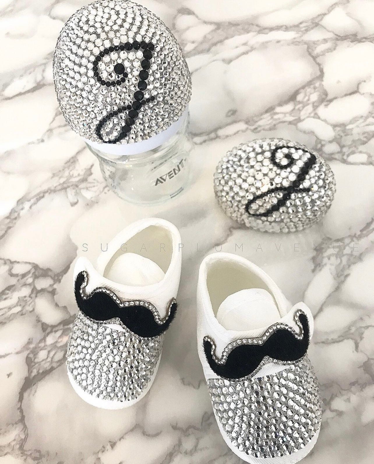 Gentleman Mustache Baby Boy Satin Shoes & Bow Tie