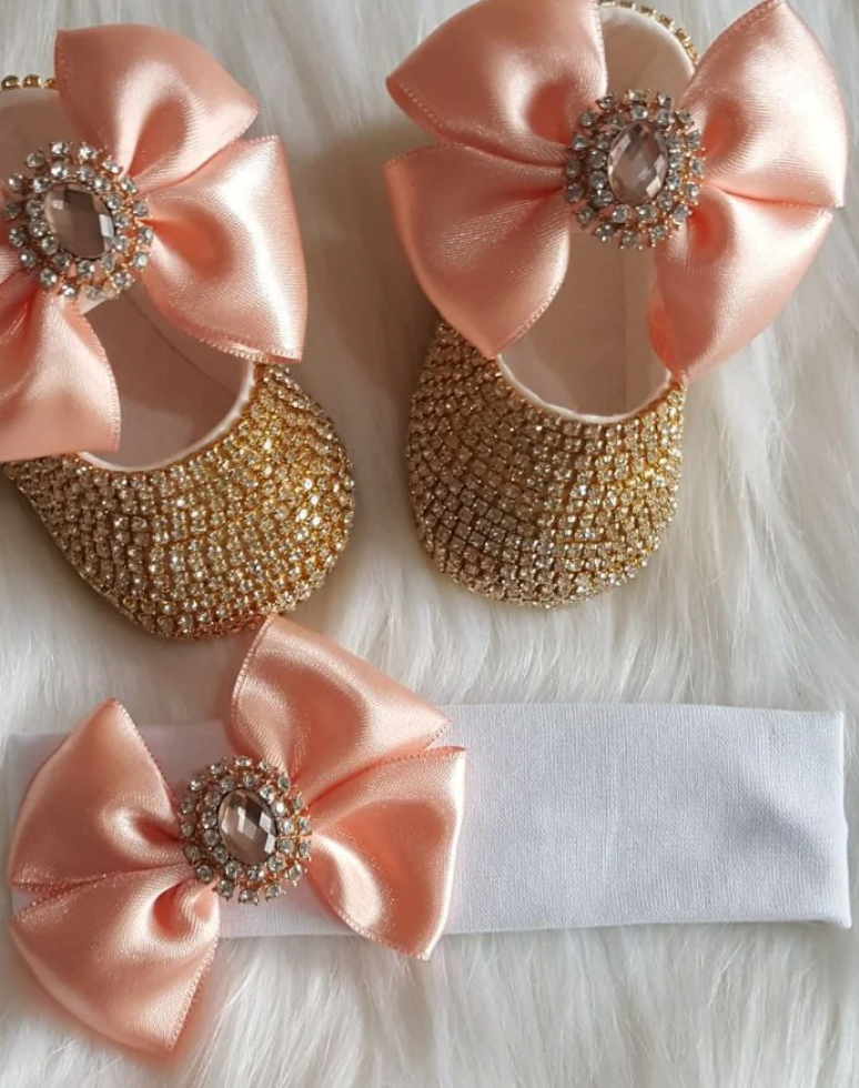 Luxury Oval Stone Satin Bow Baby Shoes