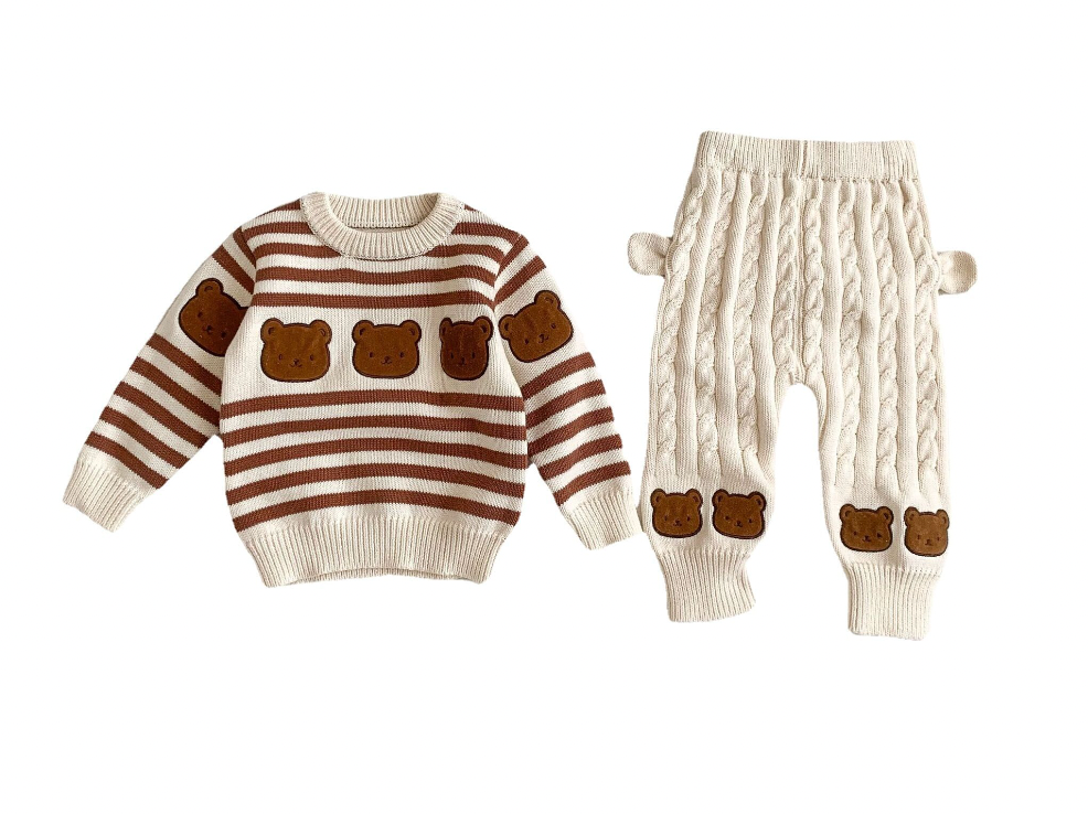 Bear Striped Knit Baby Two Piece