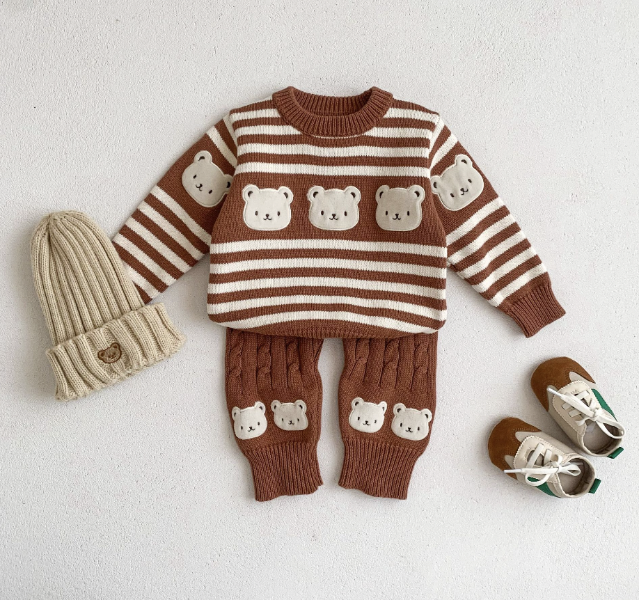 Bear Striped Knit Baby Two Piece