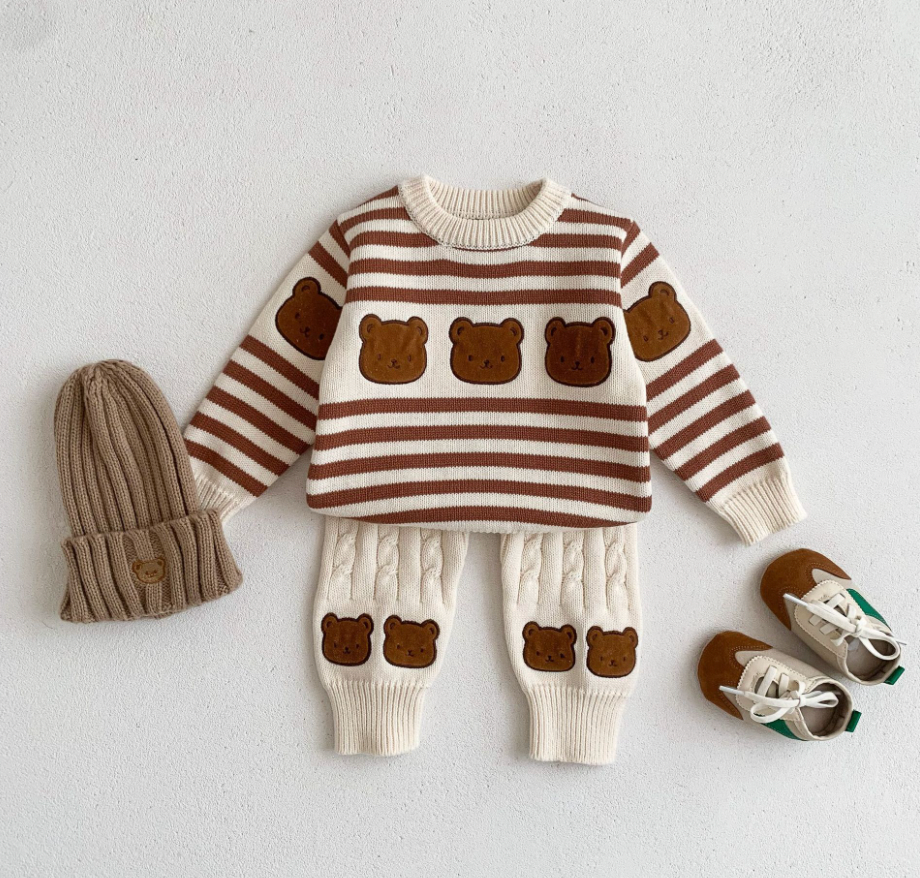 Bear Striped Knit Baby Two Piece