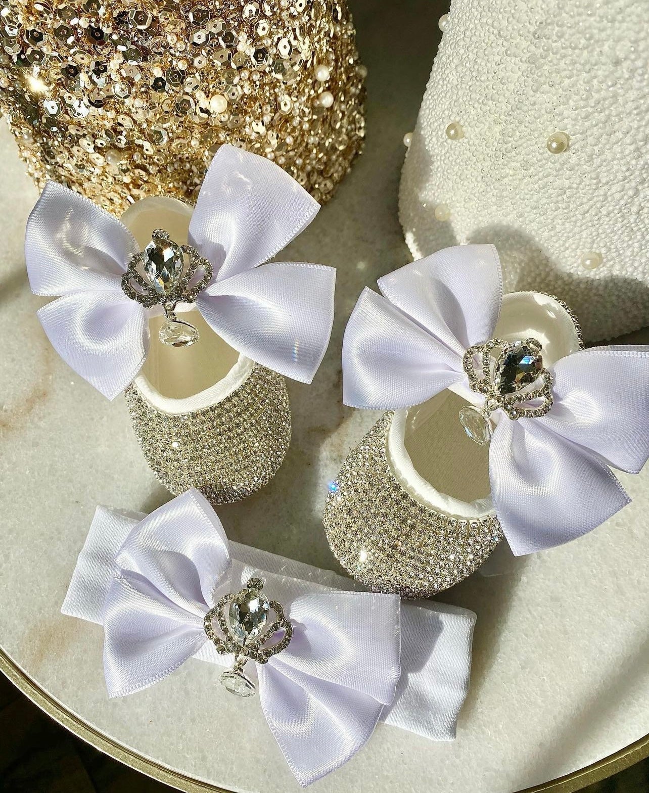 Crystal Royal Crown Satin Baby Shoes