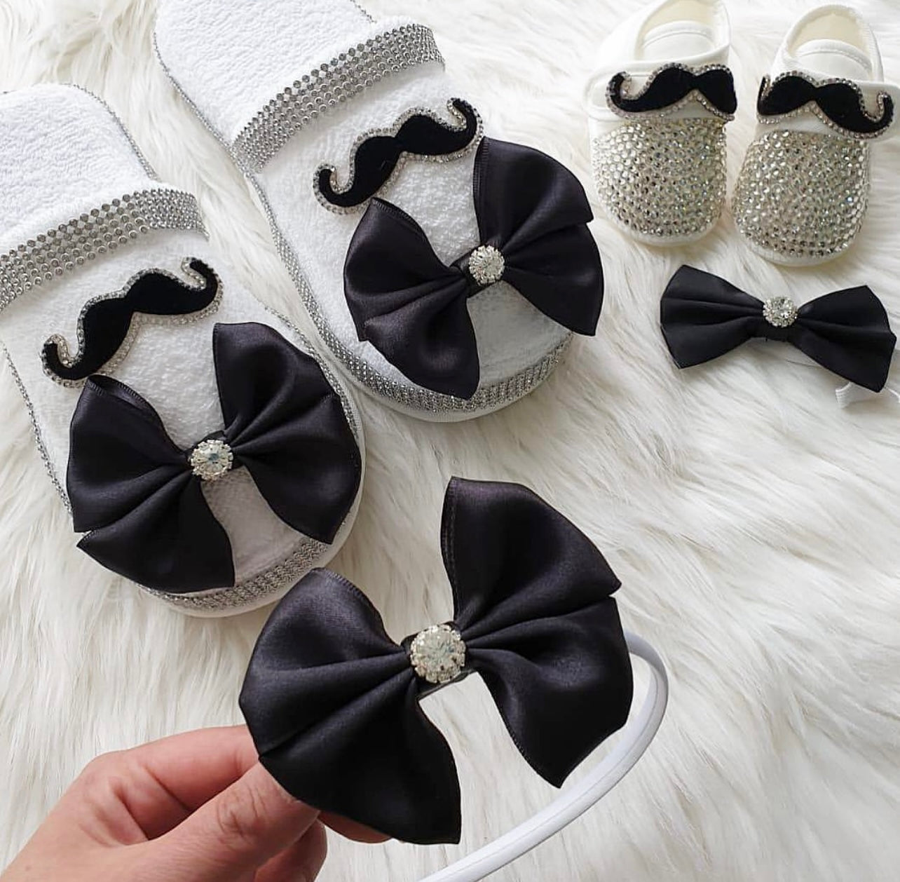 Gentleman Mustache Baby Boy Satin Shoes & Bow Tie