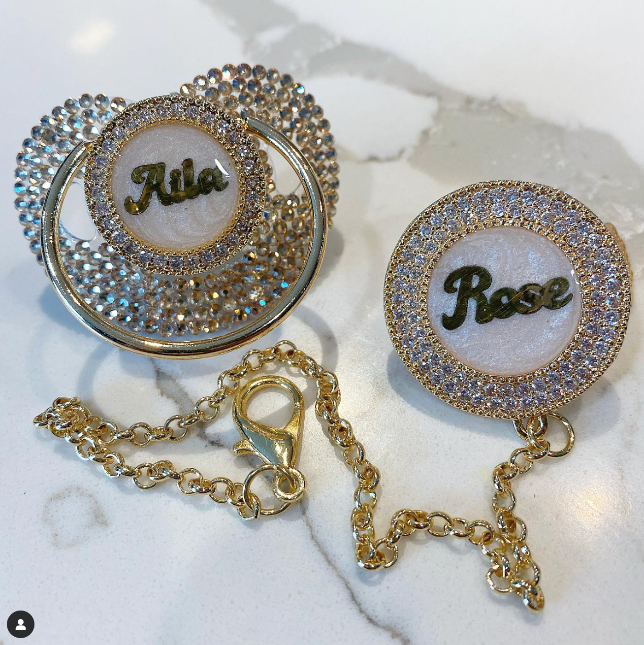 Full Crystal Glam Personalized Name Pacifier & Clip Set