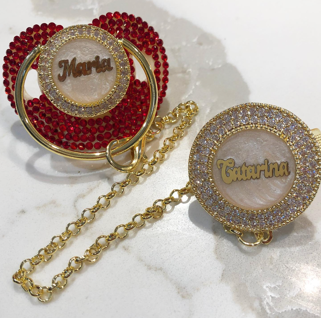 Full Crystal Glam Personalized Name Pacifier & Clip Set