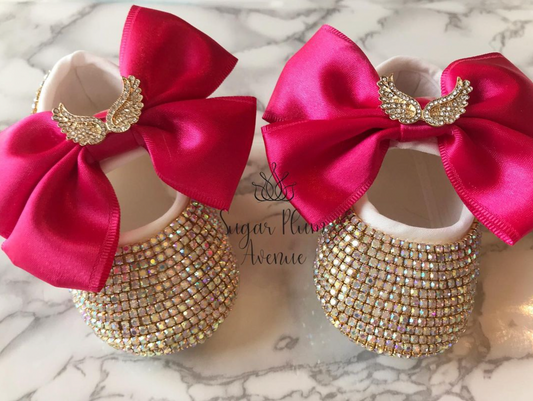 Whimsical Angel Wings Glam Satin Baby Shoes