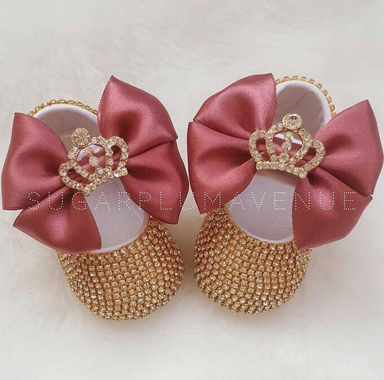 Charming Crown Satin Bow Baby Shoes