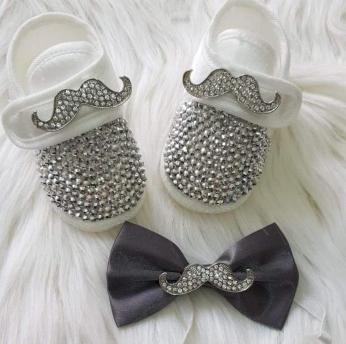 Gentleman Mustache Baby Boy Satin Shoes & Bow Tie