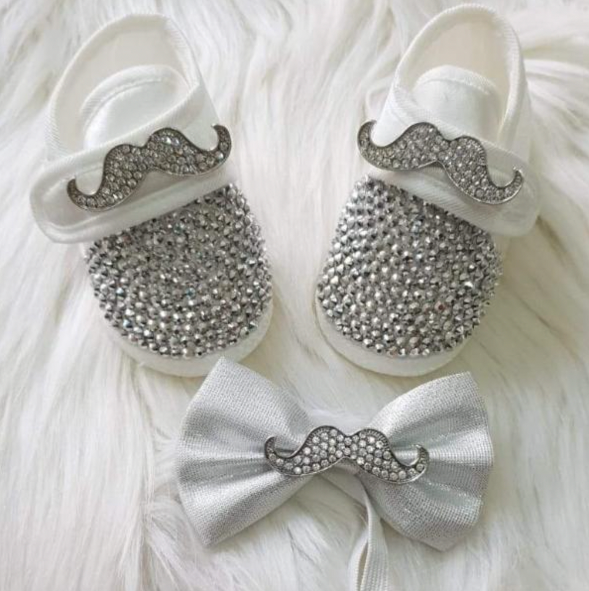 Gentleman Mustache Baby Boy Satin Shoes & Bow Tie