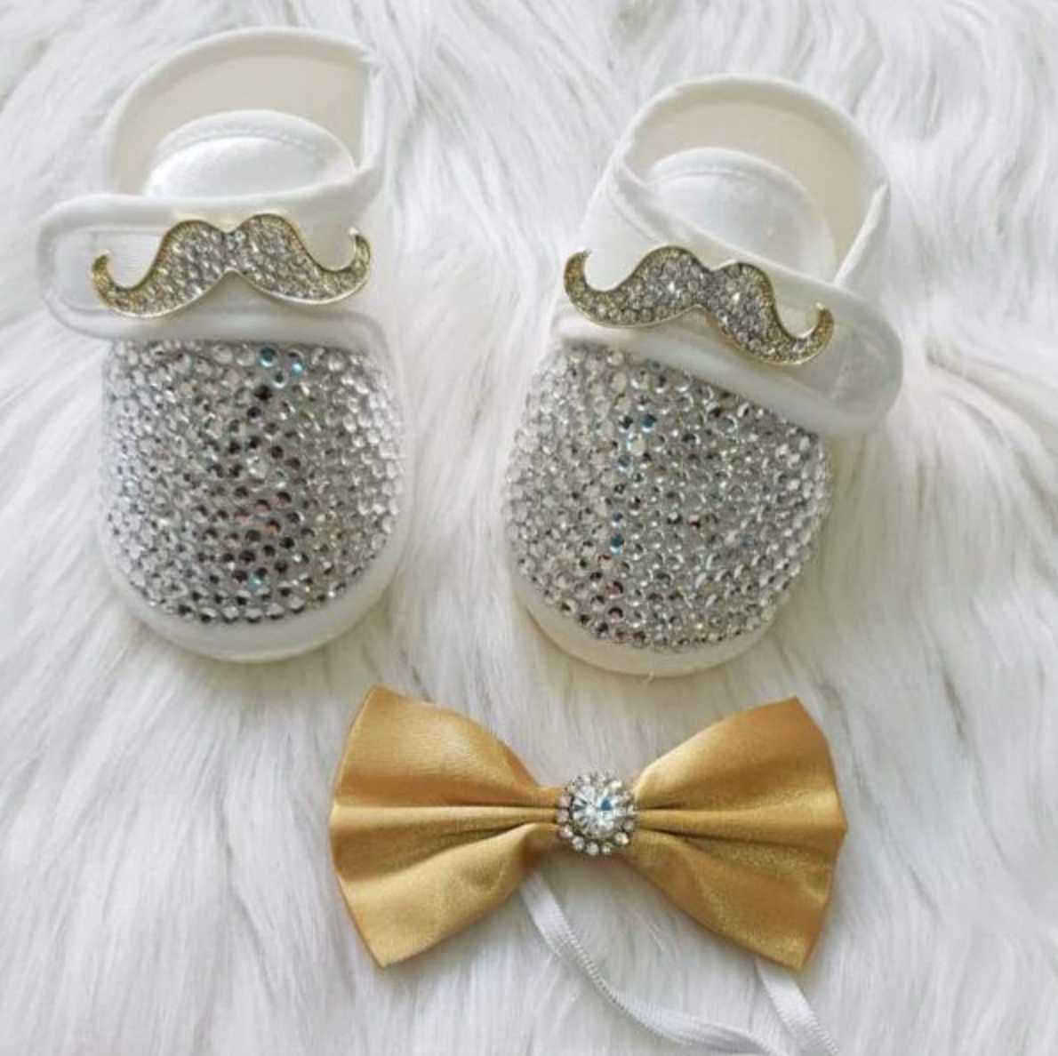 Gentleman Mustache Baby Boy Satin Shoes & Bow Tie