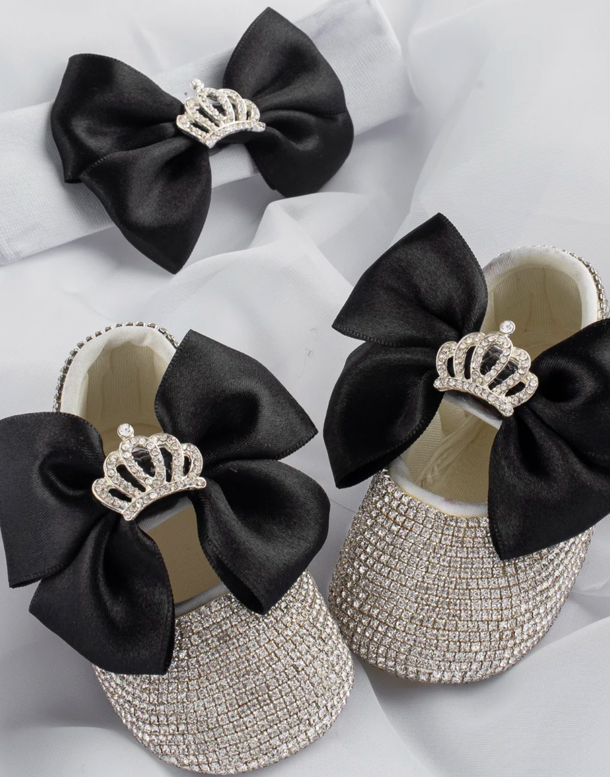 Charming Crown Satin Bow Baby Shoes