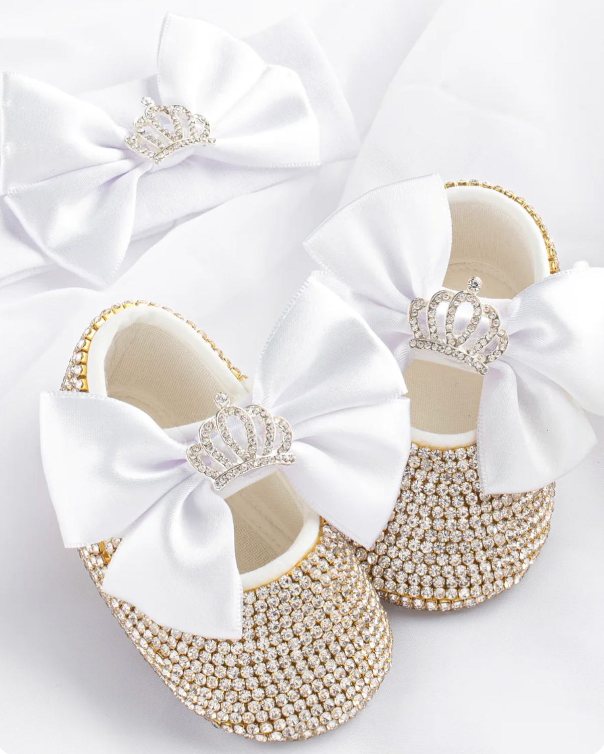 Charming Crown Satin Bow Baby Shoes