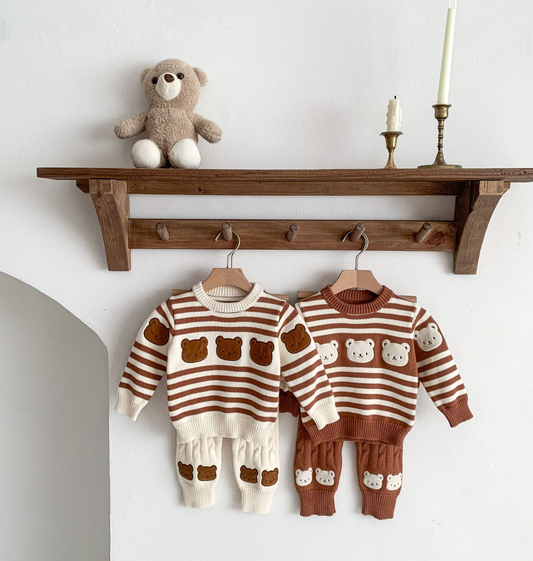 Bear Striped Knit Baby Two Piece