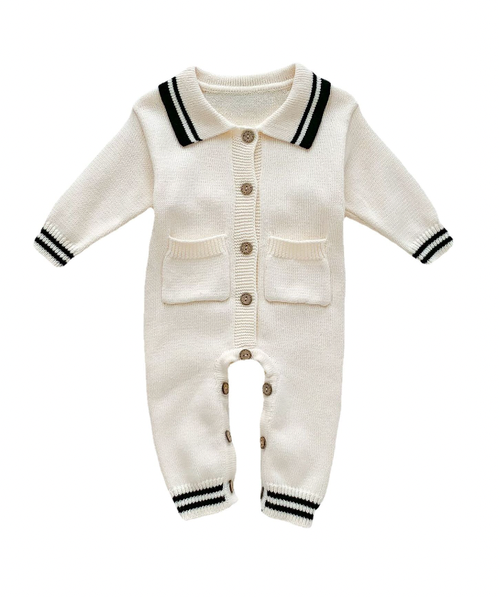 Nautical One Piece Striped Collared Suit