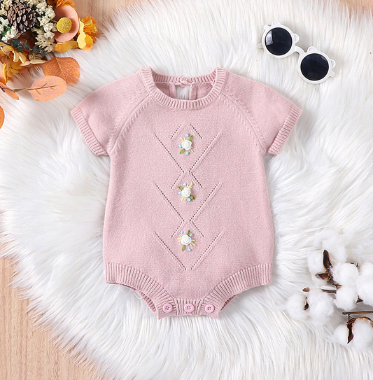 Baby Pink Sweet Floral Knit Bodysuit