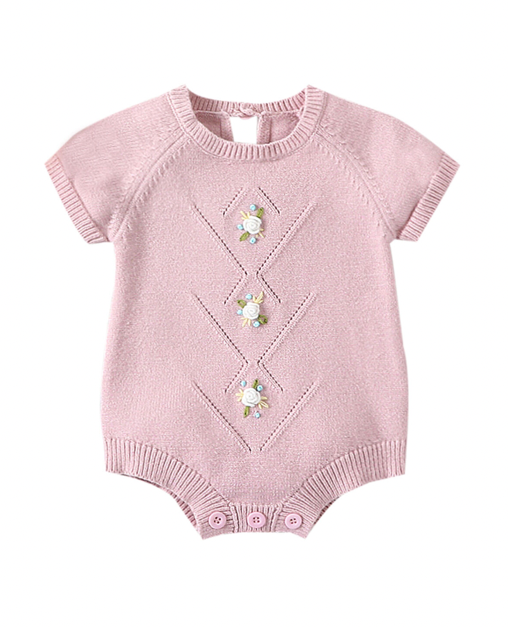 Baby Pink Sweet Floral Knit Bodysuit