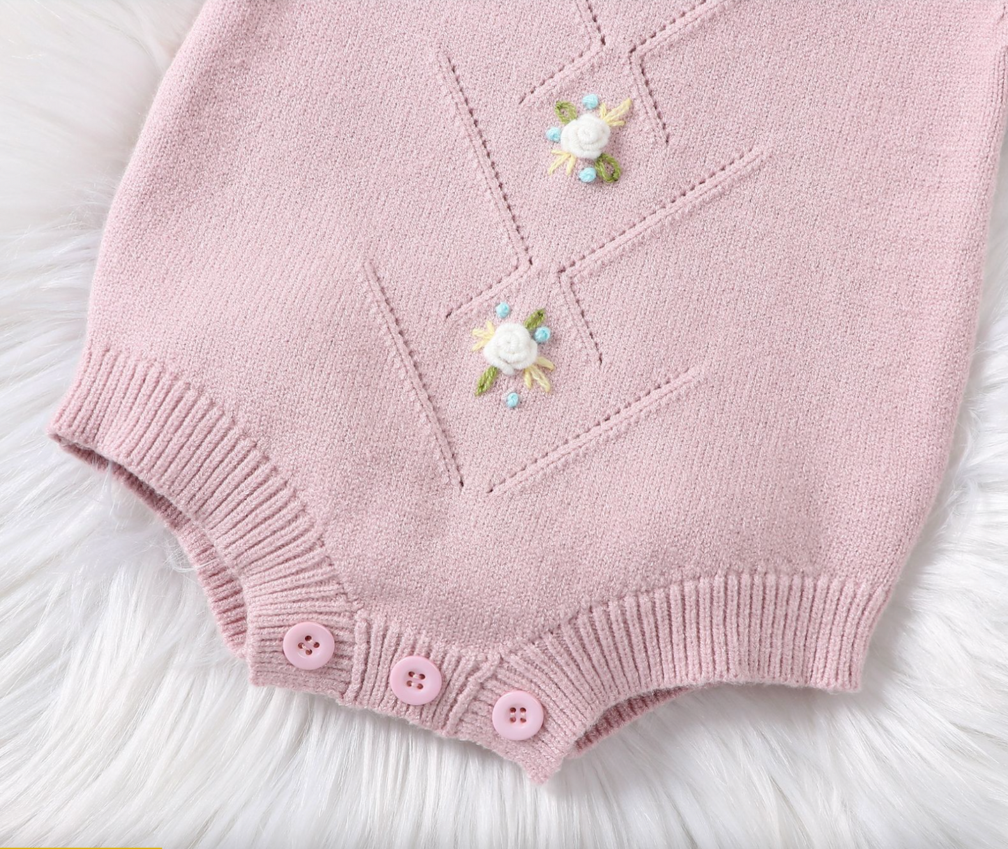 Baby Pink Sweet Floral Knit Bodysuit